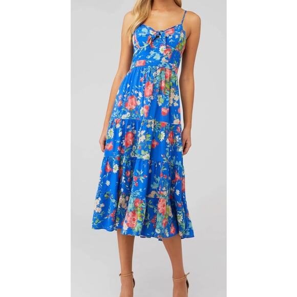 RTR Yumi Kim Good Times Maxi Blue Floral Dress Size Large - Picture 1 of 9